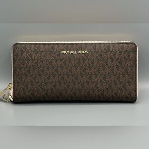 Michael Kors MK Large Logo Travel Continental Wallet - Powder blush/Brown